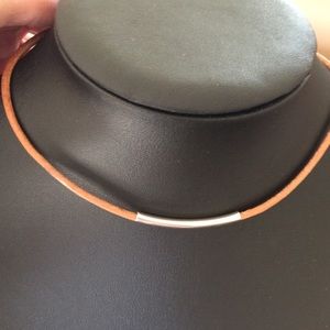 3mm leather silver choker necklace